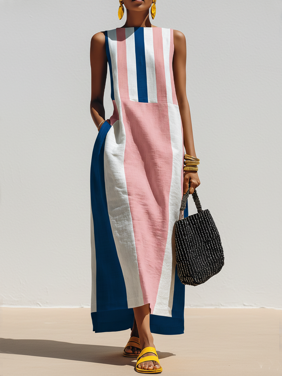 Orenvio | Women’s Contrast-Print Cotton-Linen Maxi Dress