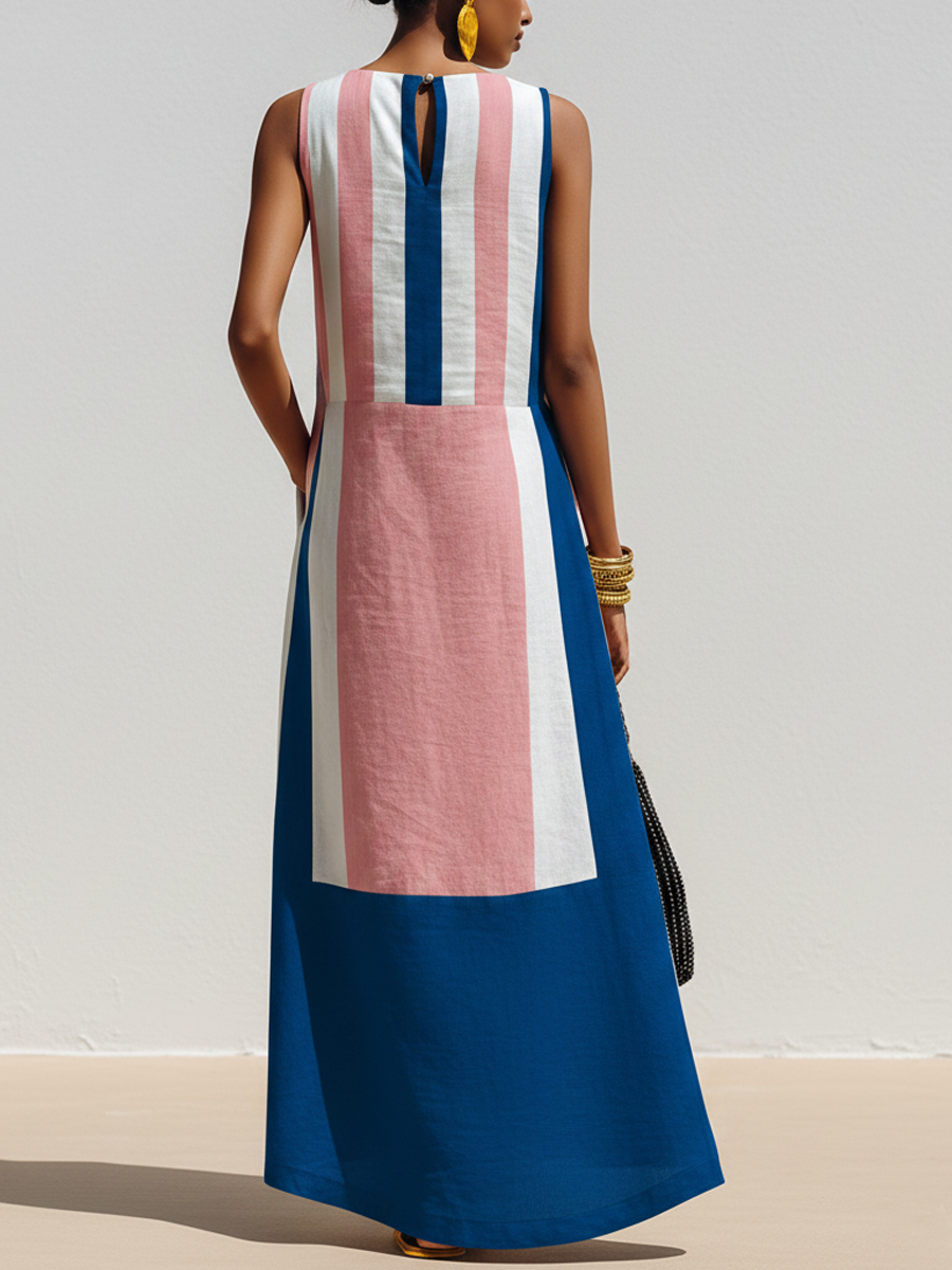 Orenvio | Women’s Contrast-Print Cotton-Linen Maxi Dress