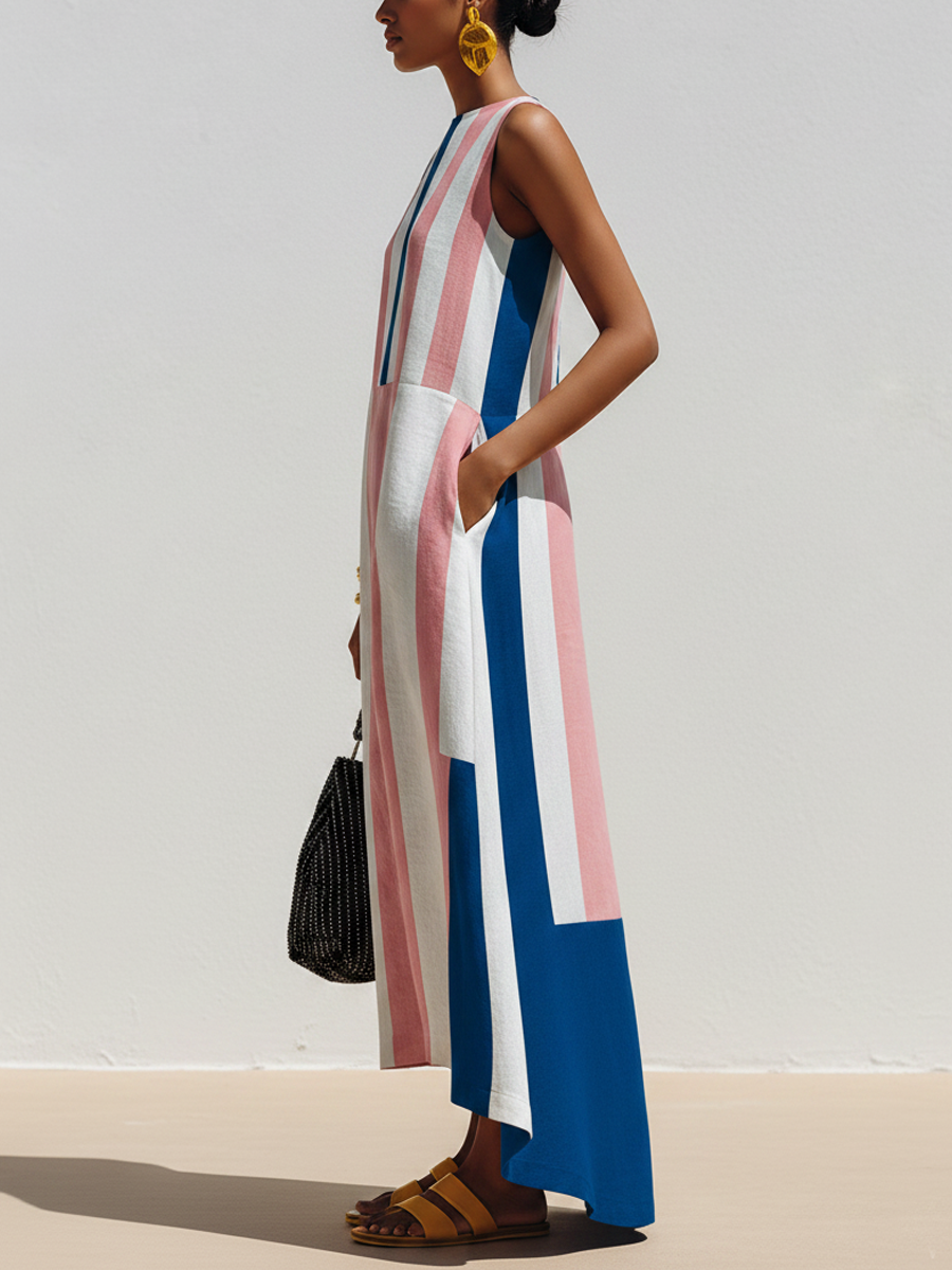 Orenvio | Women’s Contrast-Print Cotton-Linen Maxi Dress