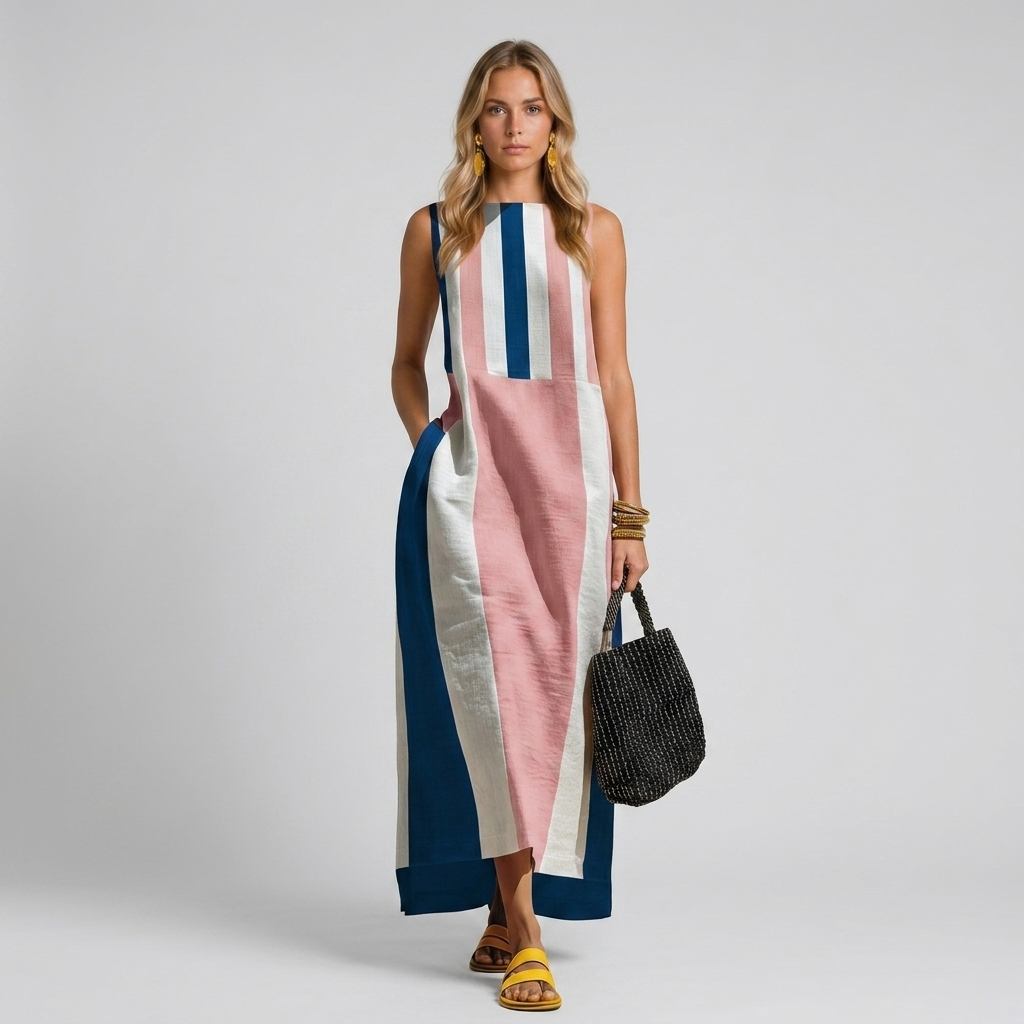 Orenvio | Women’s Contrast-Print Cotton-Linen Maxi Dress
