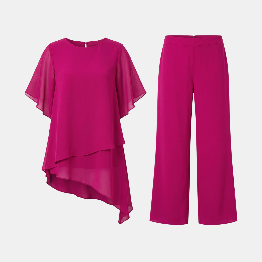 Orenvio | Women’s Asymmetrical Top & Wide-Leg Pants Set