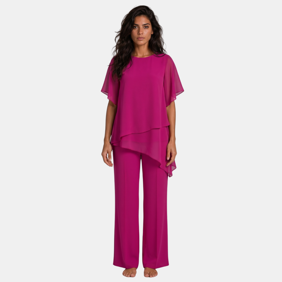 Orenvio | Women’s Asymmetrical Top & Wide-Leg Pants Set