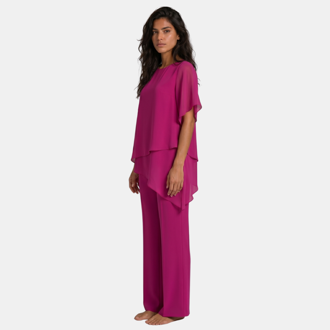 Orenvio | Women’s Asymmetrical Top & Wide-Leg Pants Set