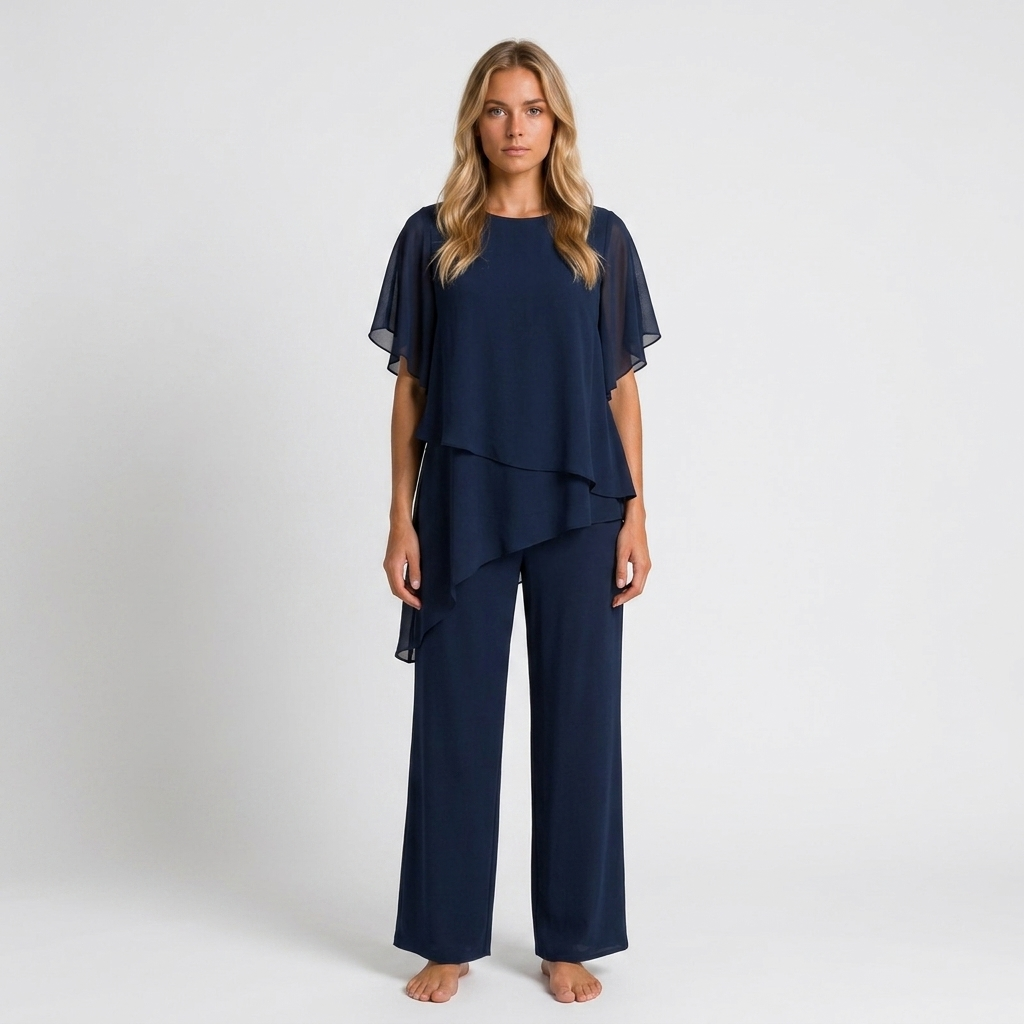 Orenvio | Women’s Asymmetrical Top & Wide-Leg Pants Set