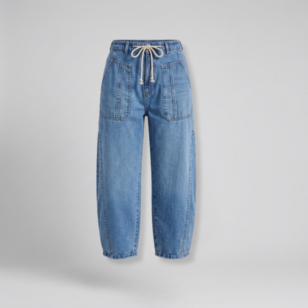 Orenvio | Women’s Drawstring Barrel Leg Capri Jeans