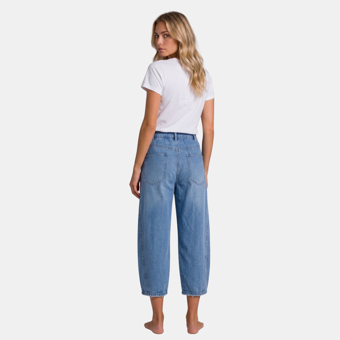 Orenvio | Women’s Drawstring Barrel Leg Capri Jeans