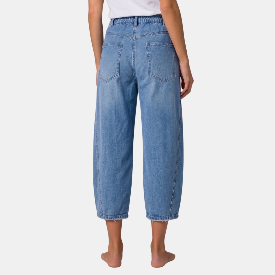 Orenvio | Women’s Drawstring Barrel Leg Capri Jeans