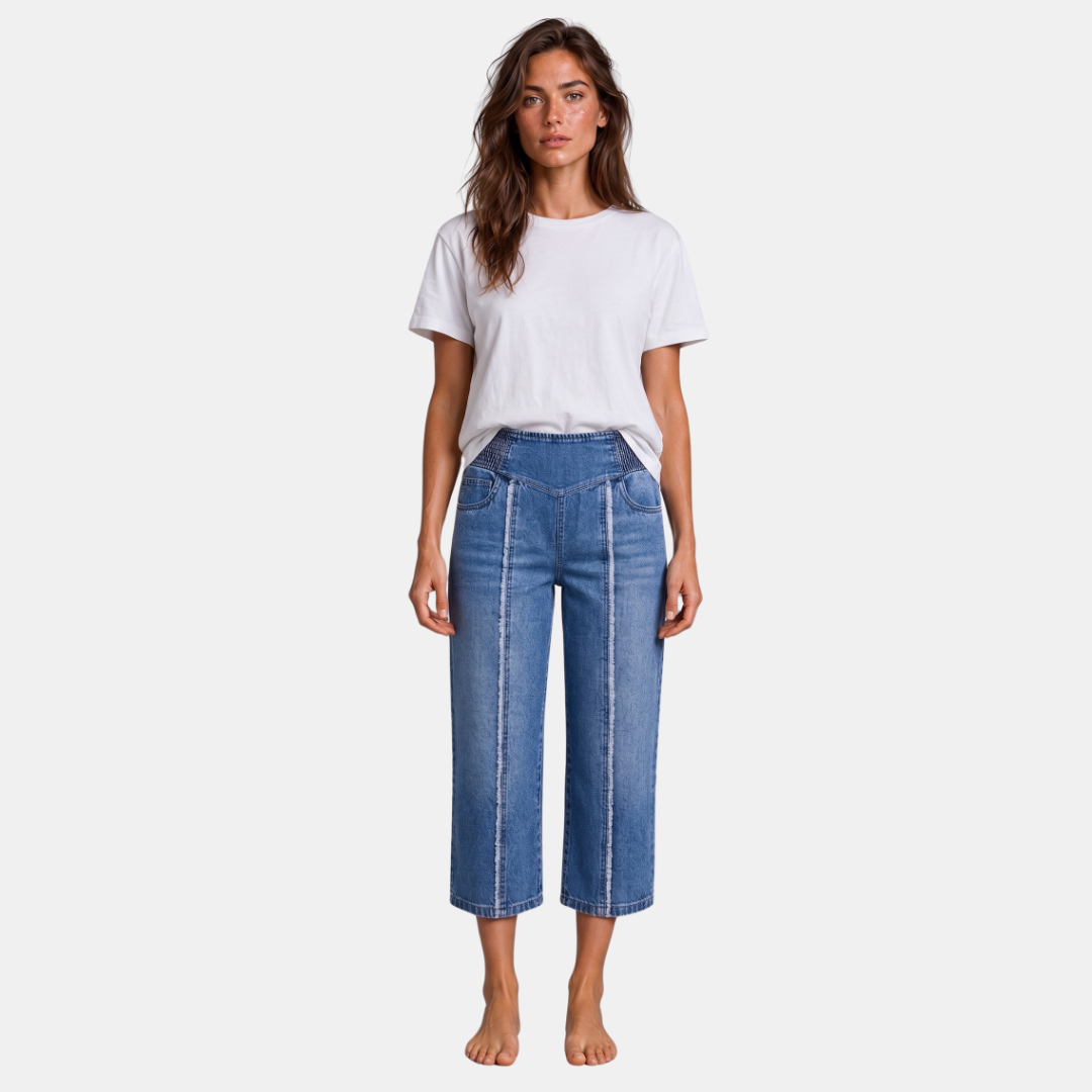Orenvio | Women’s Elastic Waist Straight Leg Capri Jeans