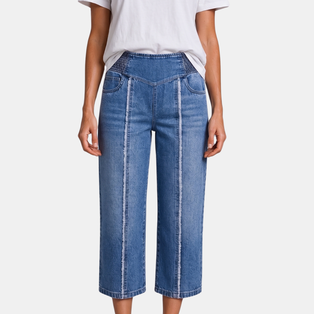 Orenvio | Women’s Elastic Waist Straight Leg Capri Jeans