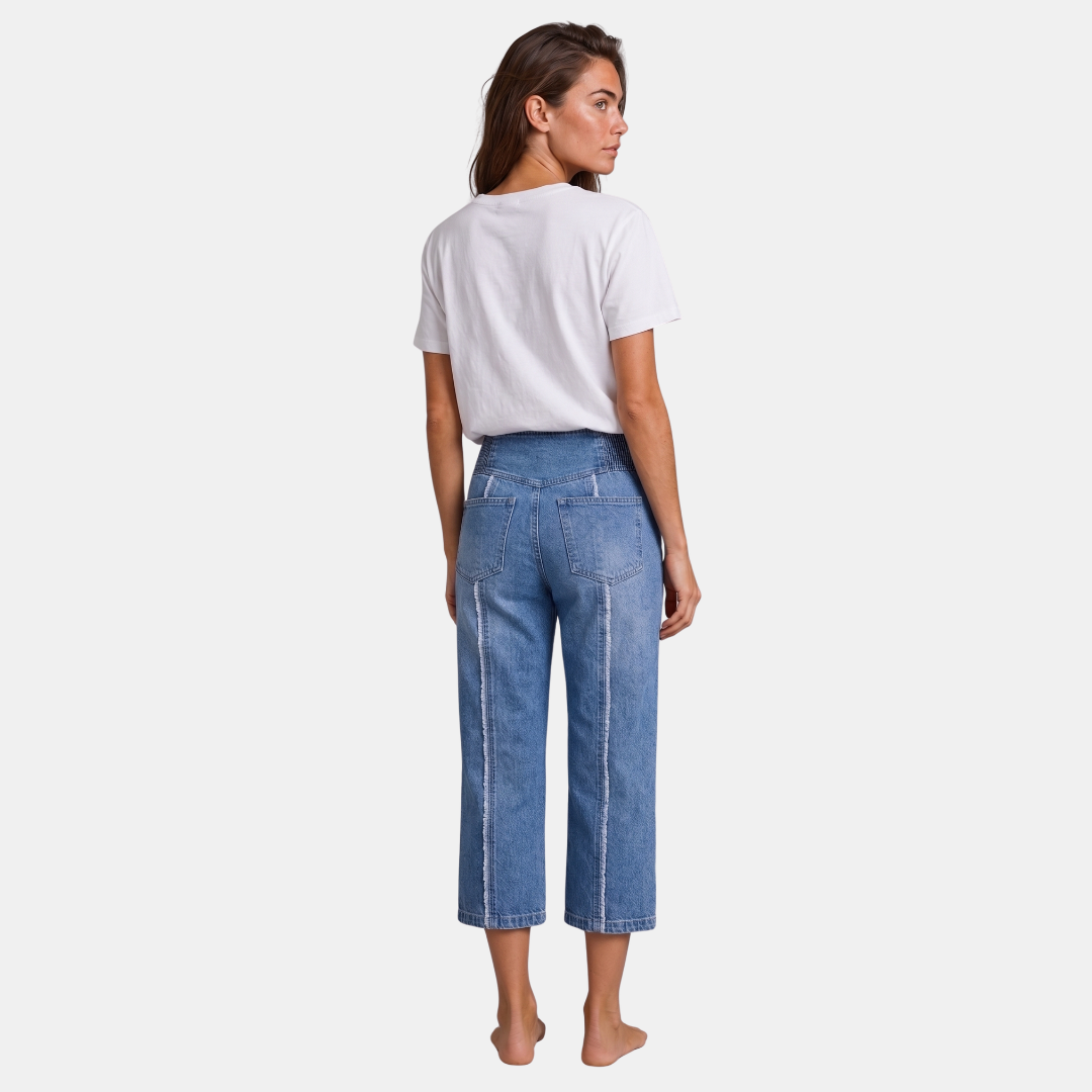 Orenvio | Women’s Elastic Waist Straight Leg Capri Jeans