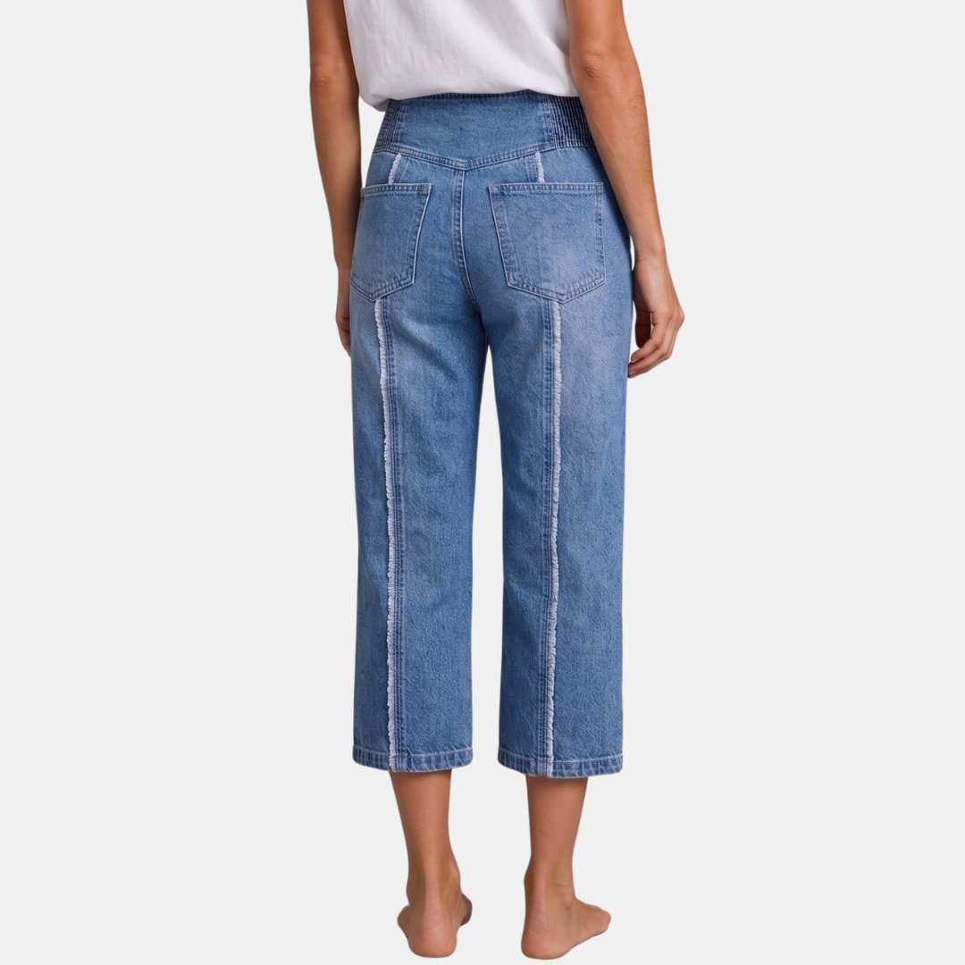 Orenvio | Women’s Elastic Waist Straight Leg Capri Jeans