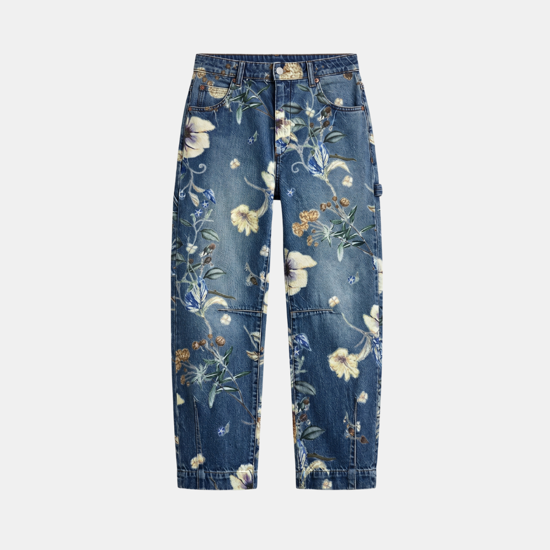 Orenvio | Women’s Floral Barrel Leg Crop Jeans