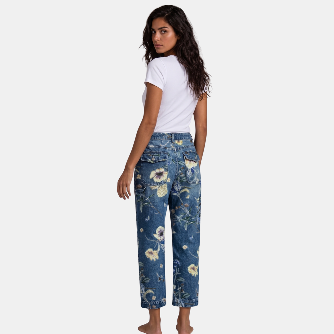 Orenvio | Women’s Floral Barrel Leg Crop Jeans