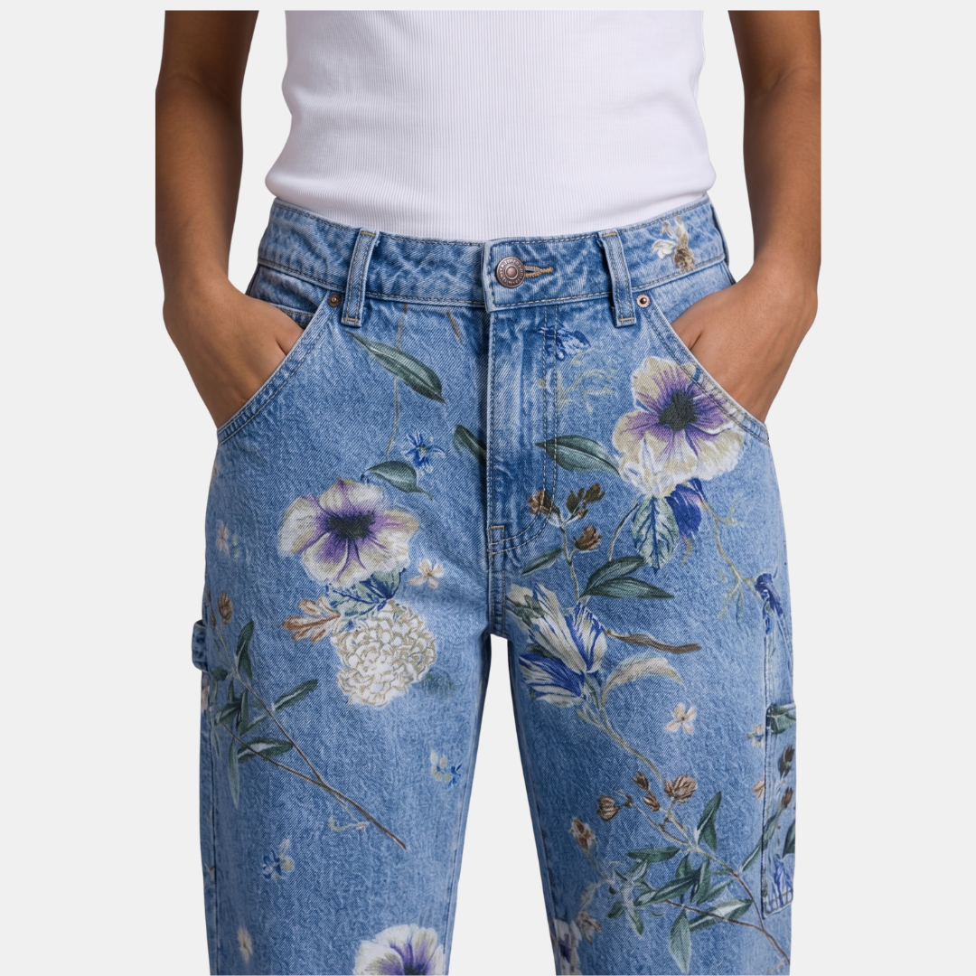 Orenvio | Women’s Floral Barrel Leg Crop Jeans
