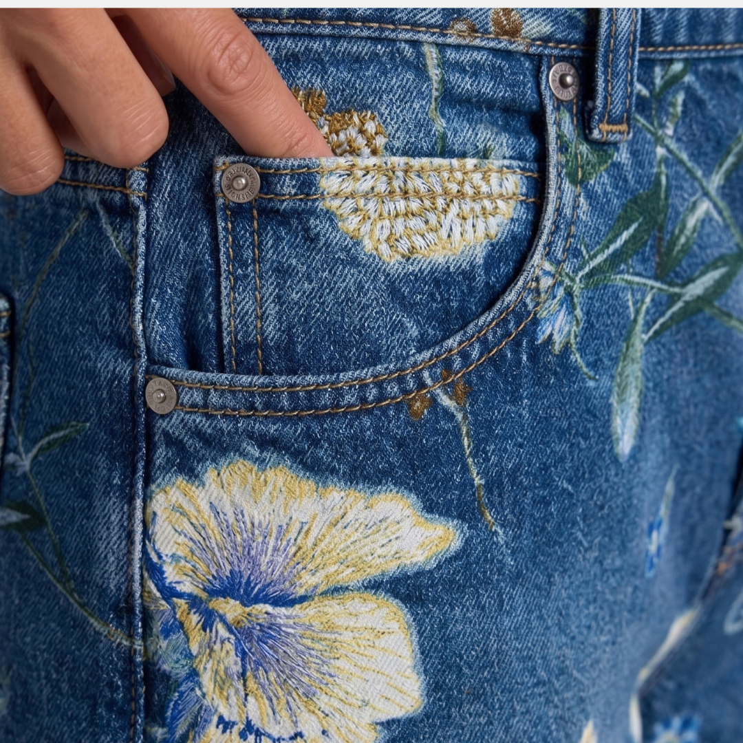 Orenvio | Women’s Floral Barrel Leg Crop Jeans