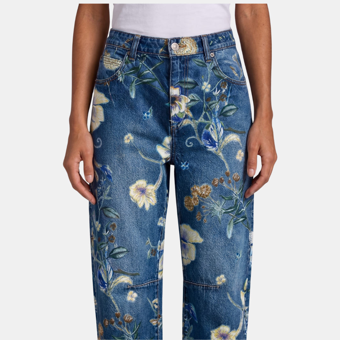 Orenvio | Women’s Floral Barrel Leg Crop Jeans