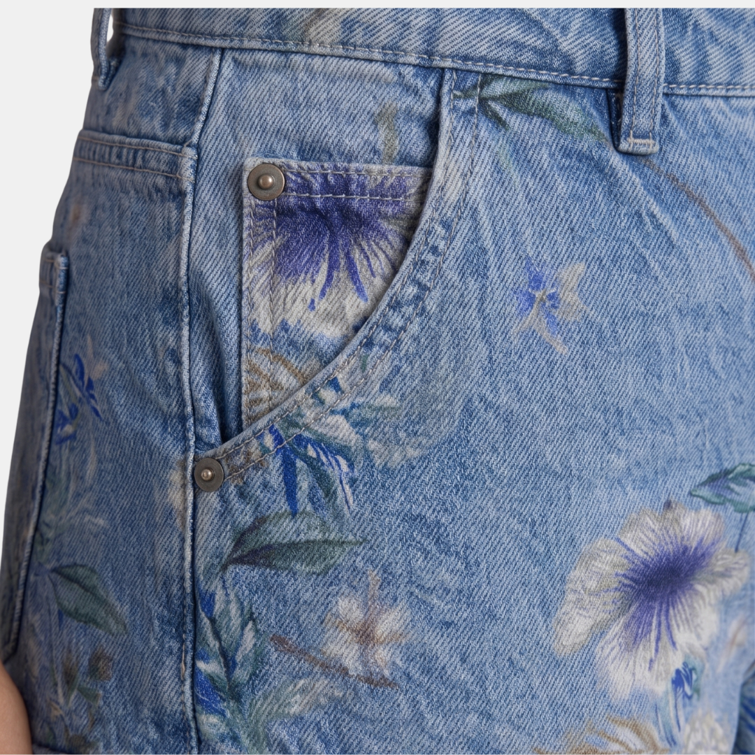 Orenvio | Women’s Floral Barrel Leg Crop Jeans