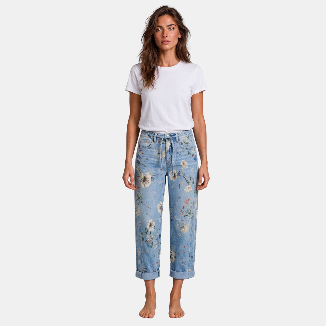 Orenvio | Women’s Floral Drawstring Capri Jeans