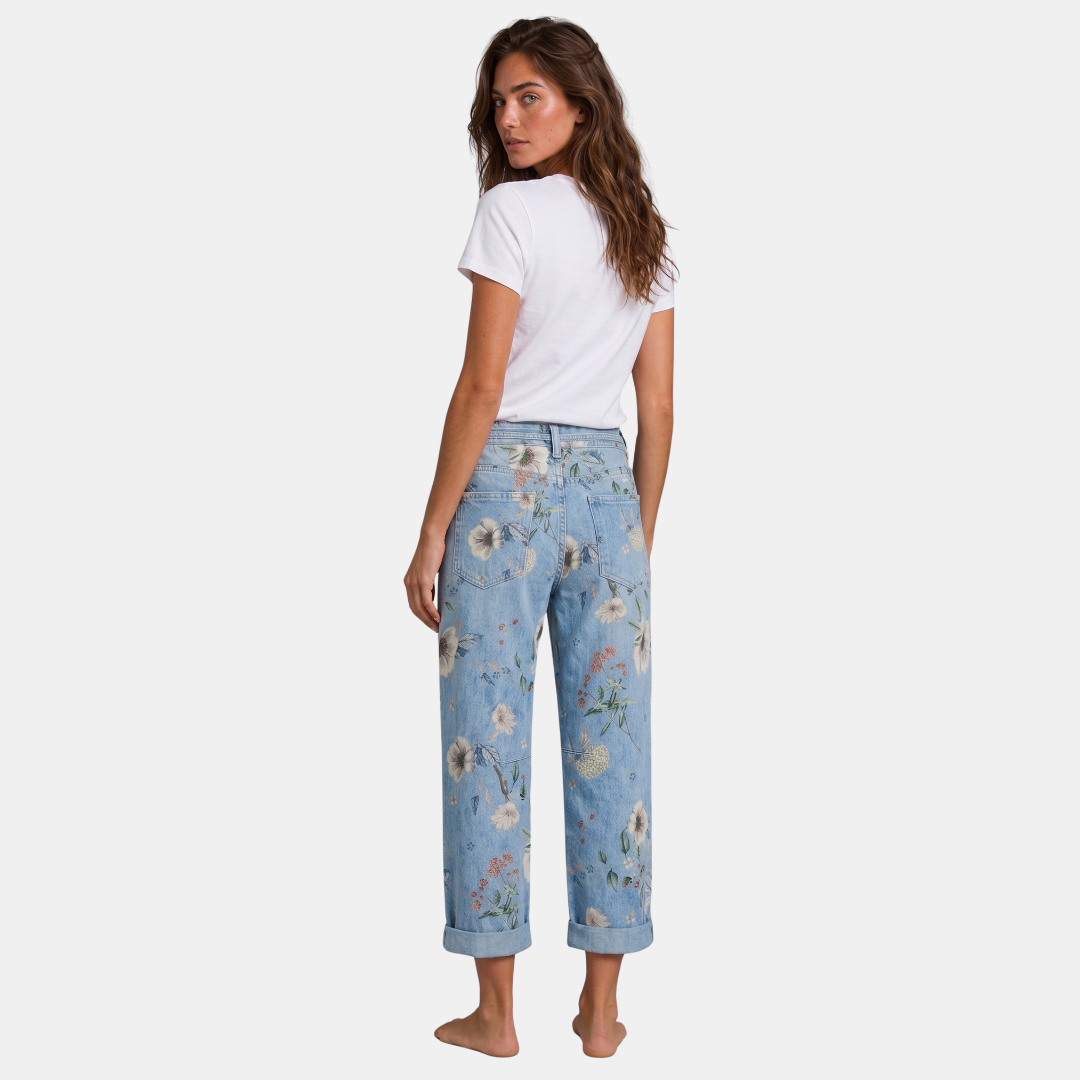 Orenvio | Women’s Floral Drawstring Capri Jeans