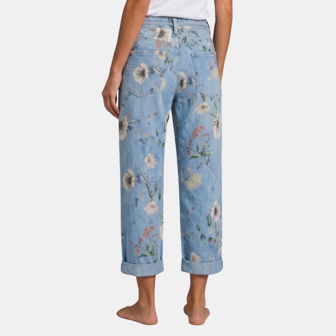 Orenvio | Women’s Floral Drawstring Capri Jeans