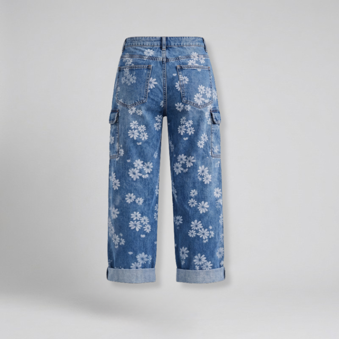 Orenvio | Women’s Floral Drawstring High Waist Crop Jeans