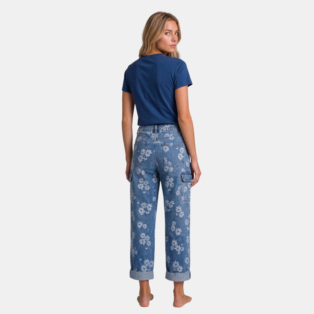 Orenvio | Women’s Floral Drawstring High Waist Crop Jeans