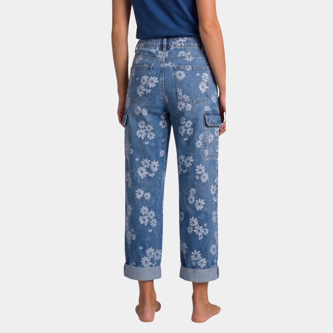 Orenvio | Women’s Floral Drawstring High Waist Crop Jeans