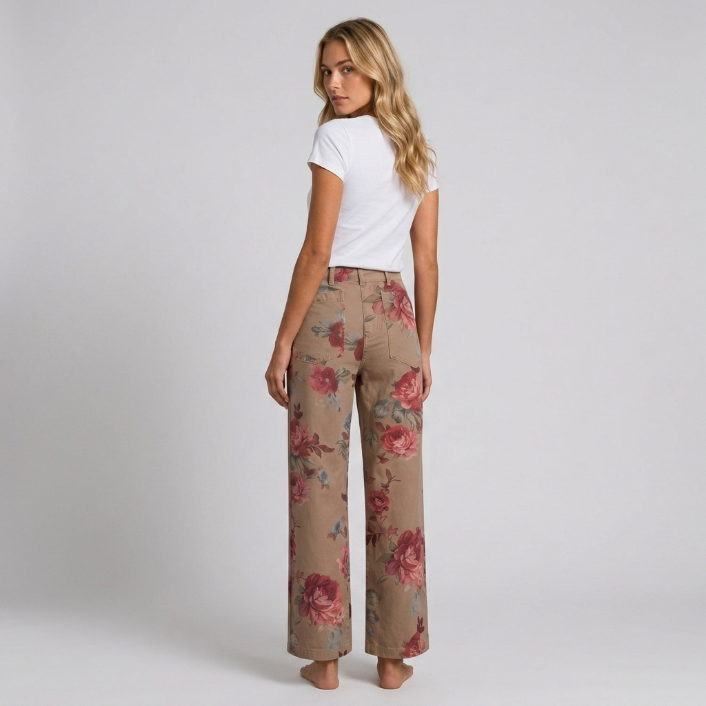 Orenvio | Women’s Floral High Rise Straight Leg Trousers