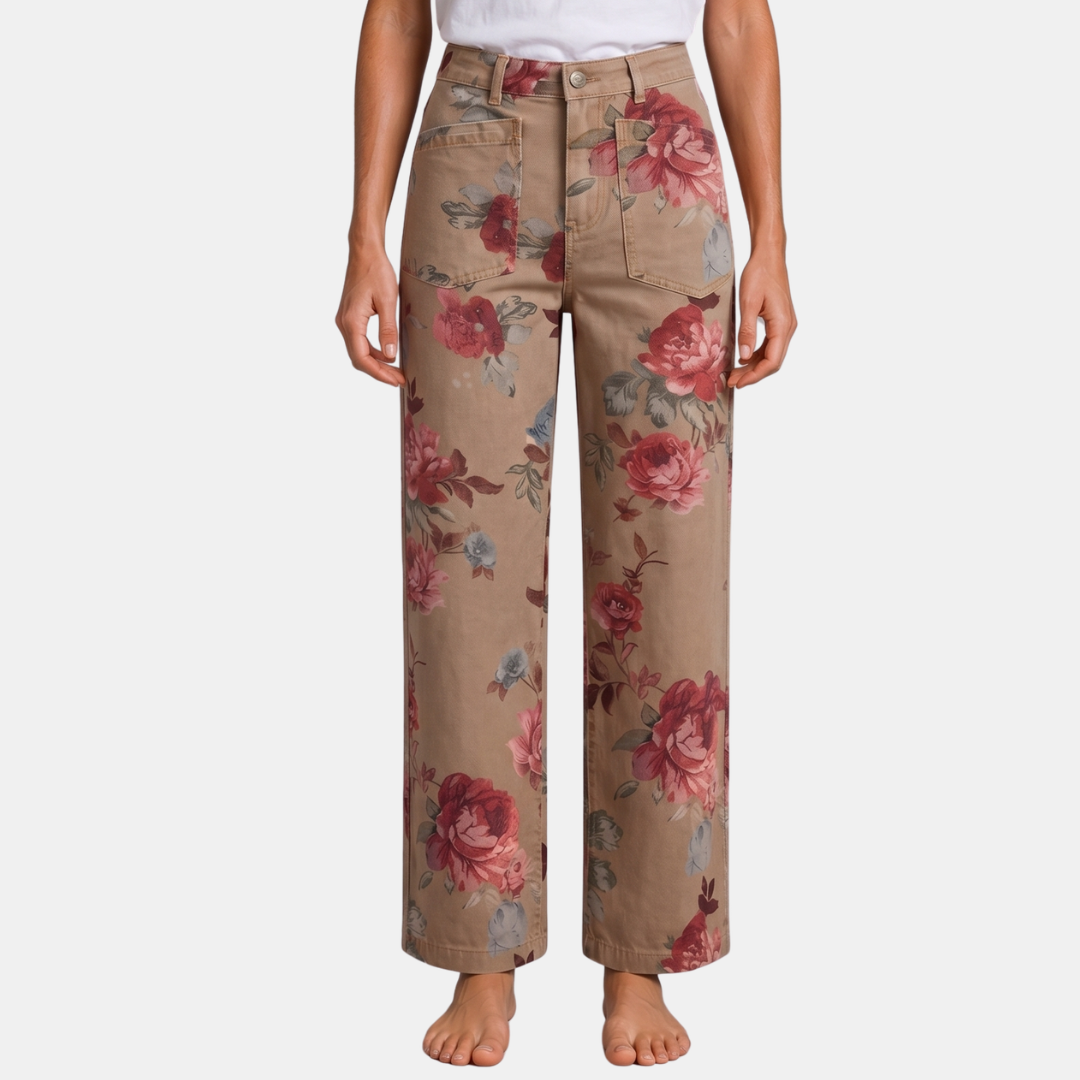 Orenvio | Women’s Floral High Rise Straight Leg Trousers