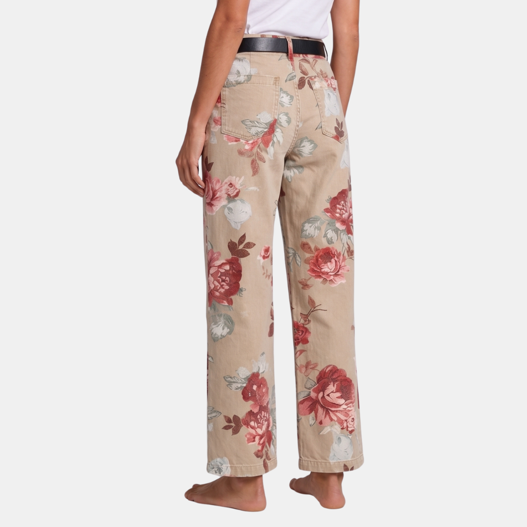 Orenvio | Women’s Floral High Rise Straight Leg Trousers