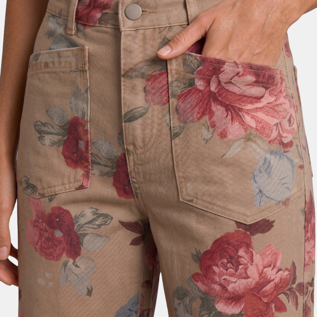 Orenvio | Women’s Floral High Rise Straight Leg Trousers