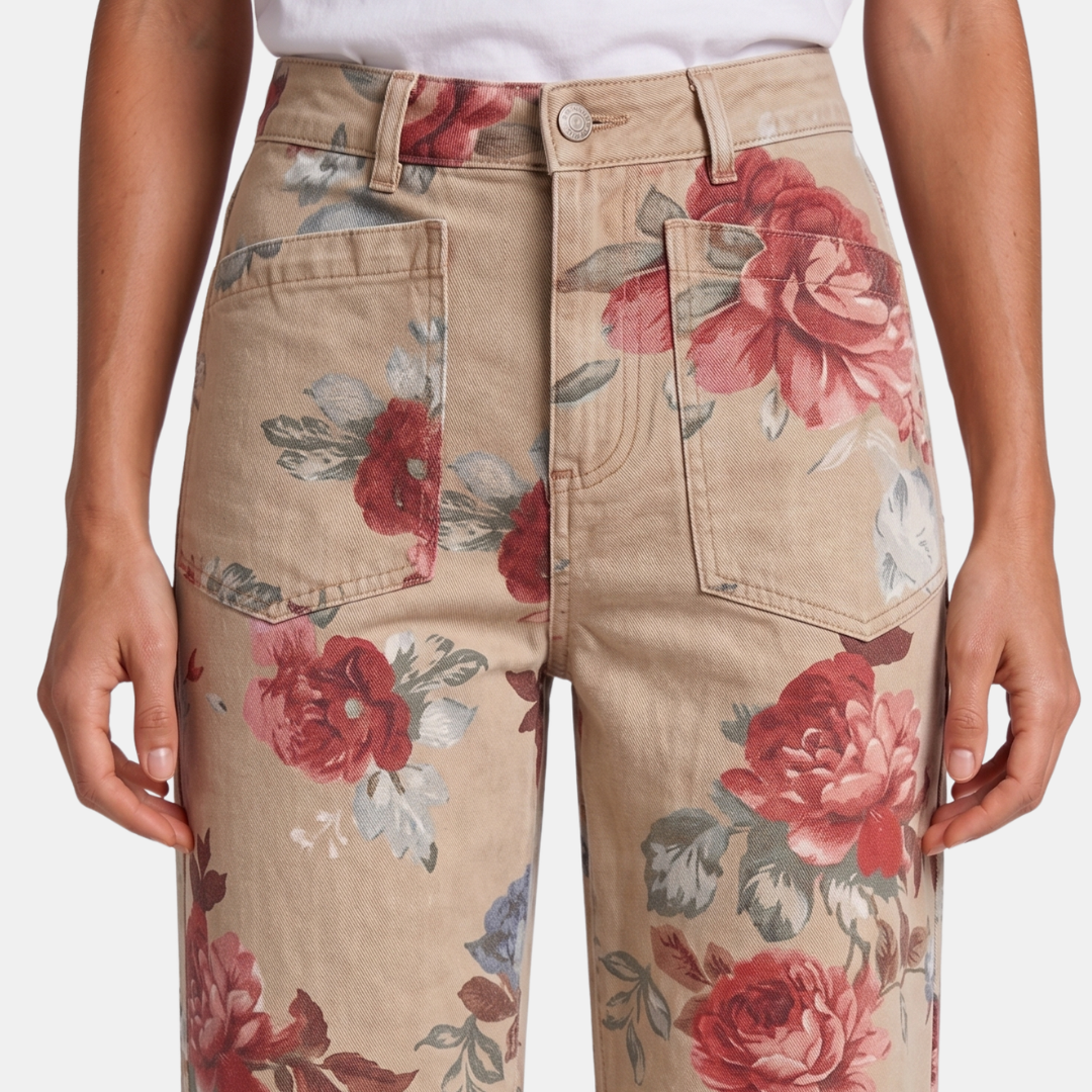 Orenvio | Women’s Floral High Rise Straight Leg Trousers