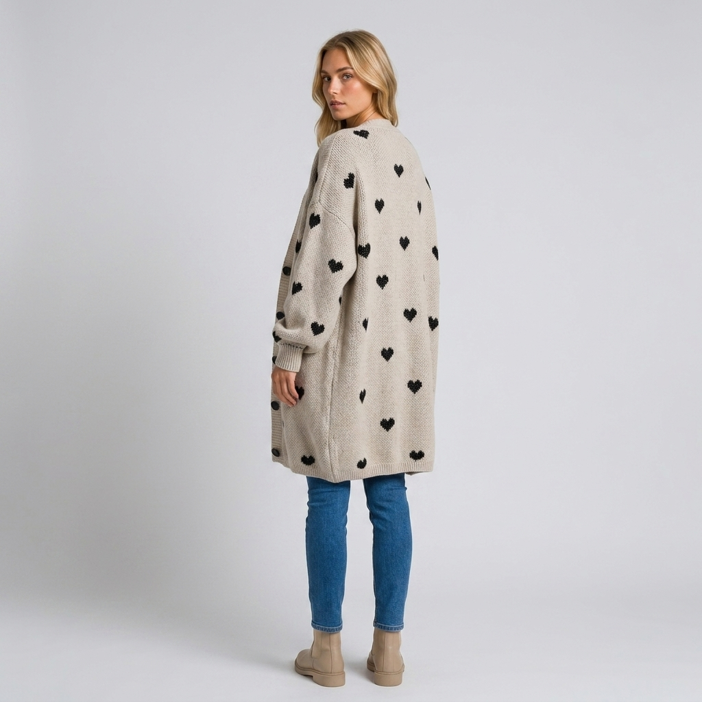 Orenvio | Women’s Heart Pattern V-Neck Cardigan