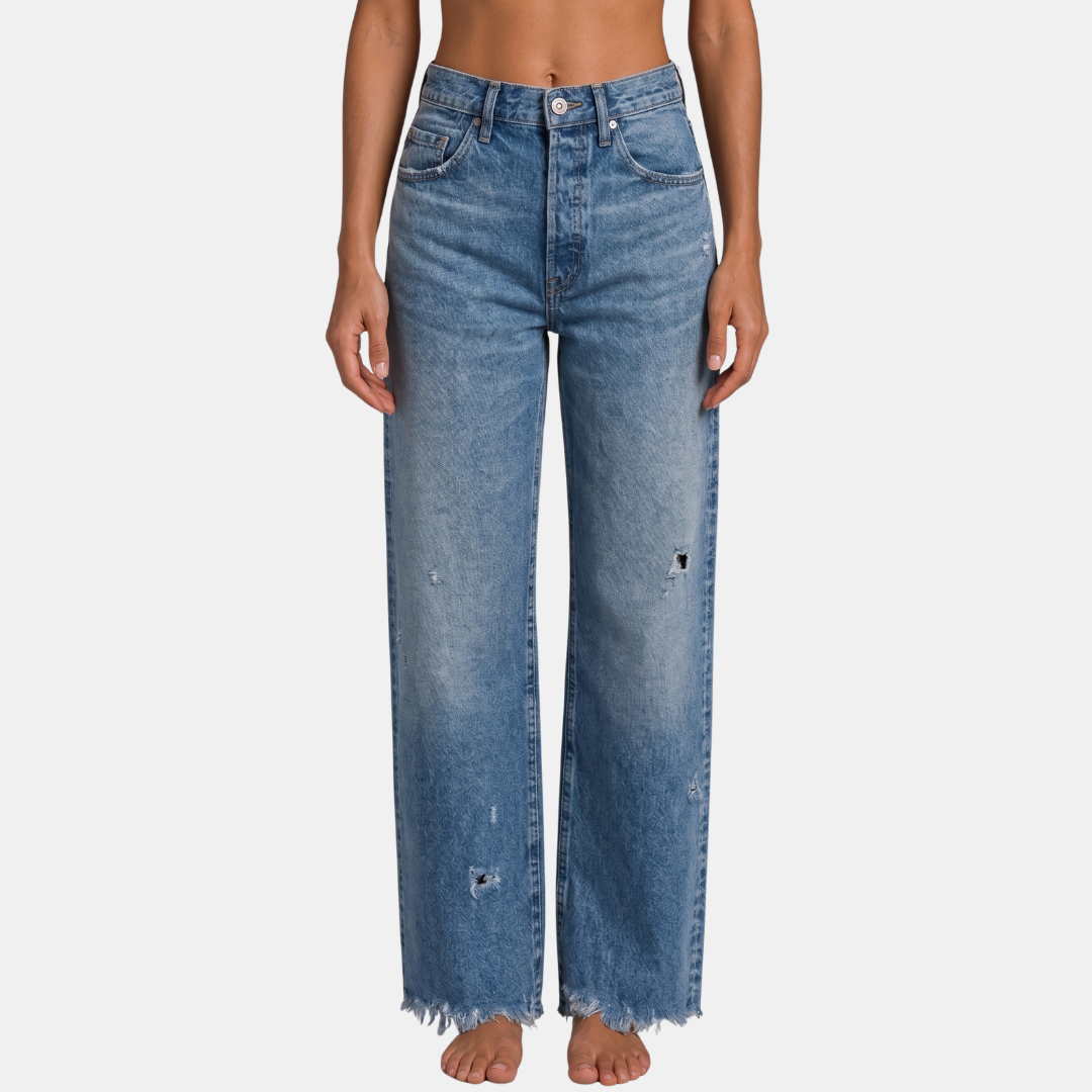 Orenvio | Women’s High-Waist Wide-Leg Distressed Jeans