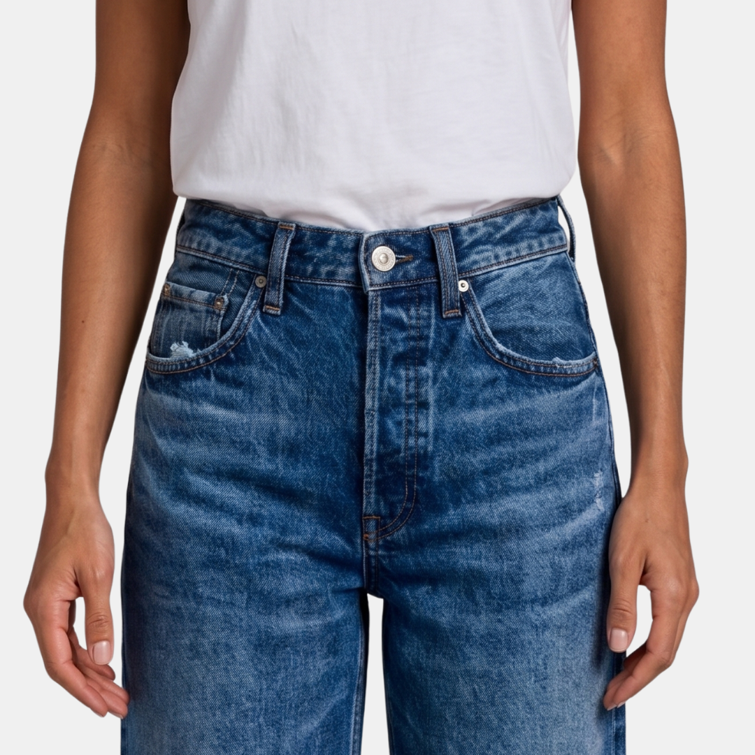 Orenvio | Women’s High-Waist Wide-Leg Distressed Jeans