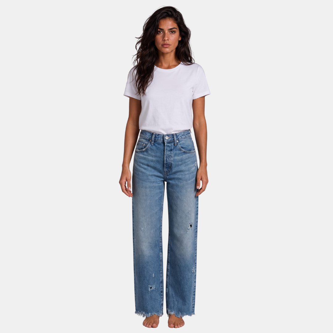 Orenvio | Women’s High-Waist Wide-Leg Distressed Jeans