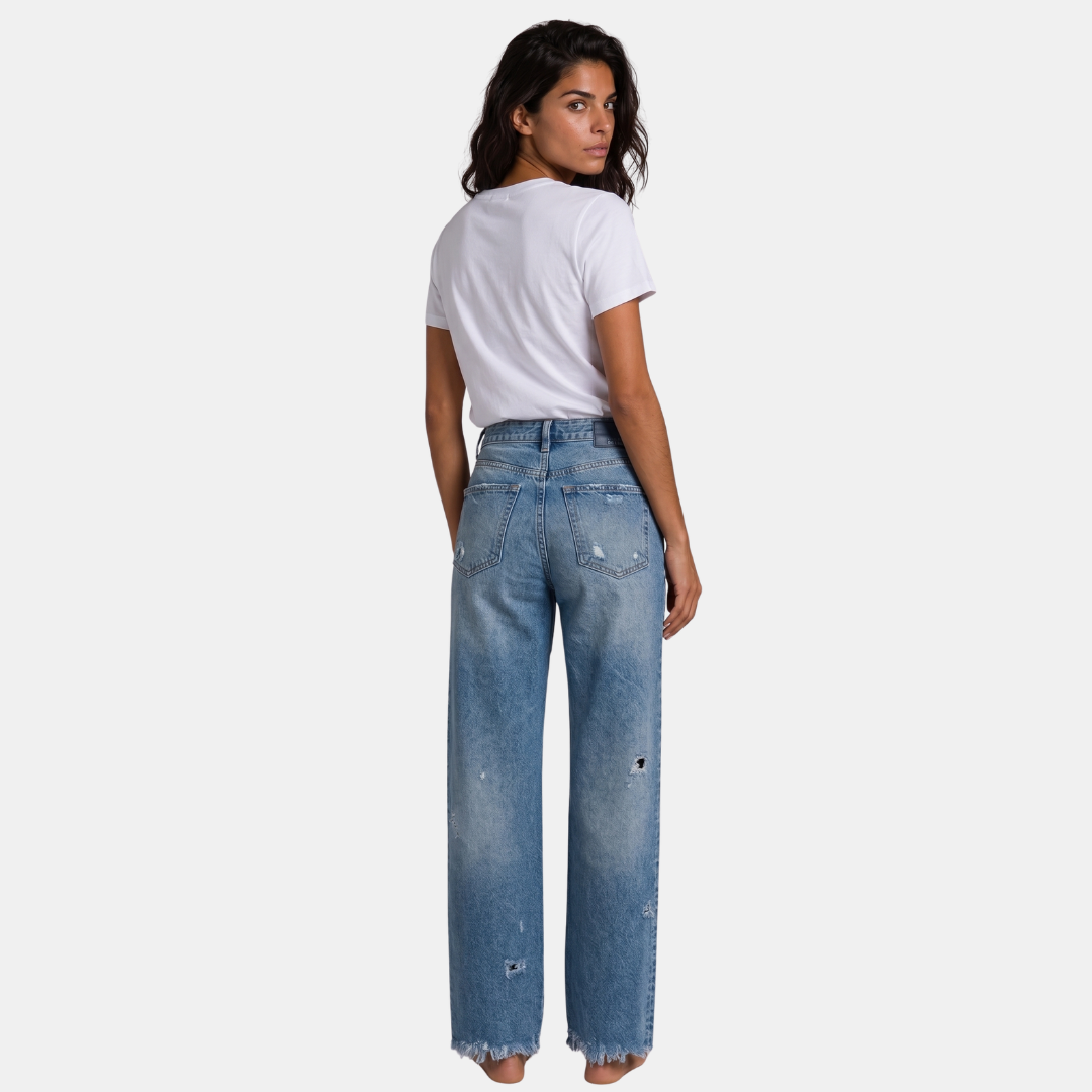 Orenvio | Women’s High-Waist Wide-Leg Distressed Jeans