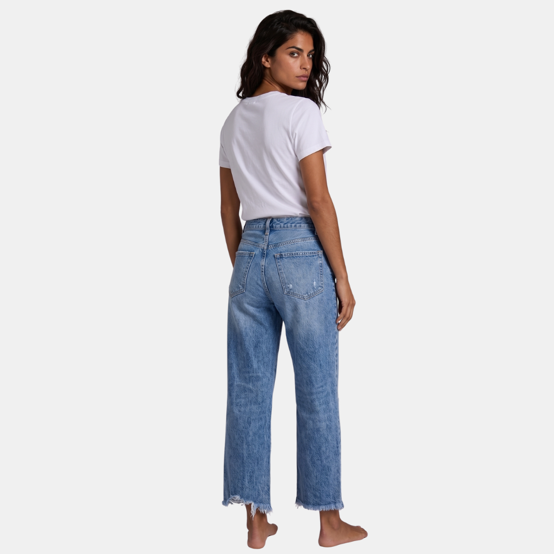 Orenvio | Women’s High-Waist Wide-Leg Distressed Jeans