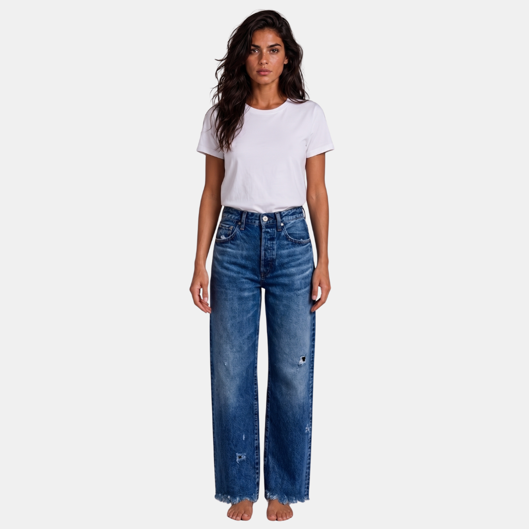 Orenvio | Women’s High-Waist Wide-Leg Distressed Jeans