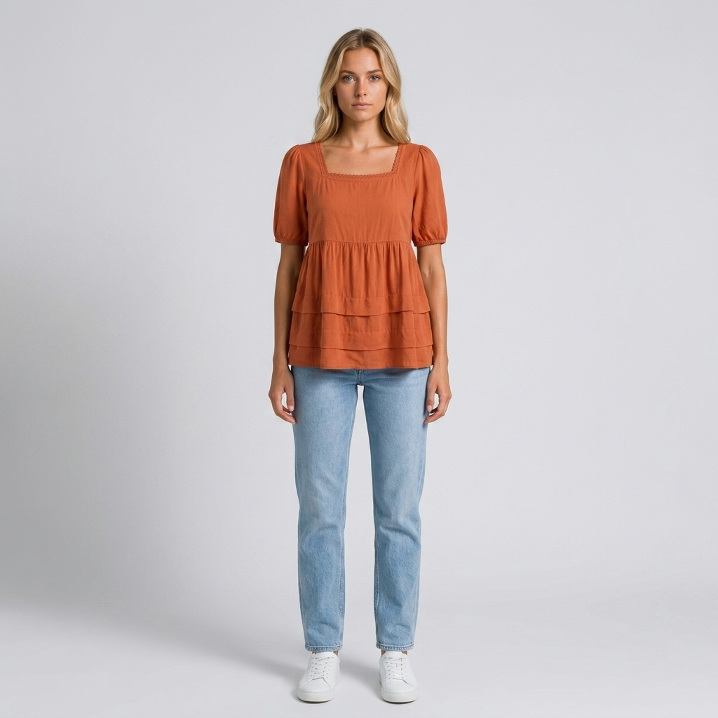 Orenvio | Women’s Layered Square Neck Blouse
