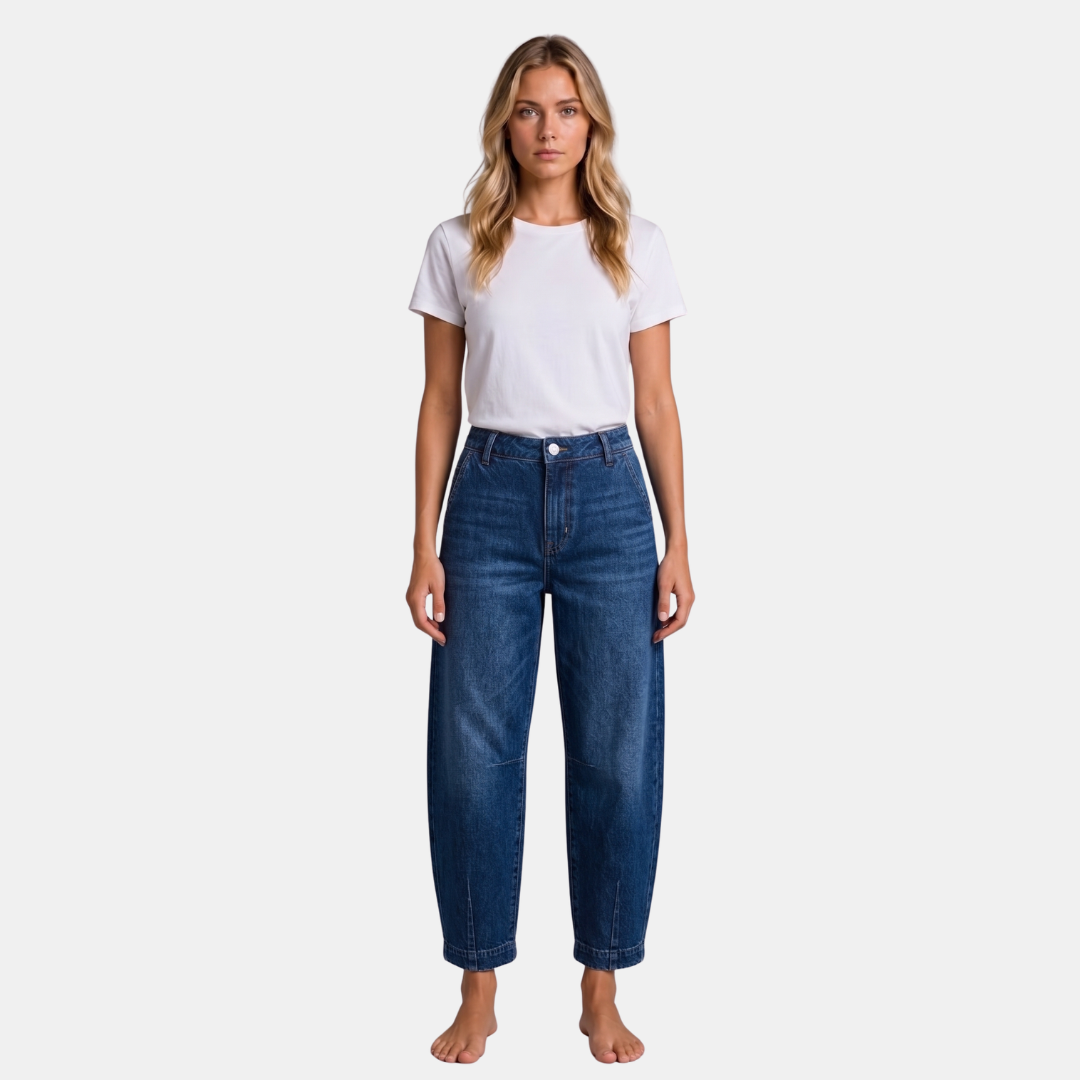 Orenvio | Women’s Mid Rise Barrel Leg Crop Jeans