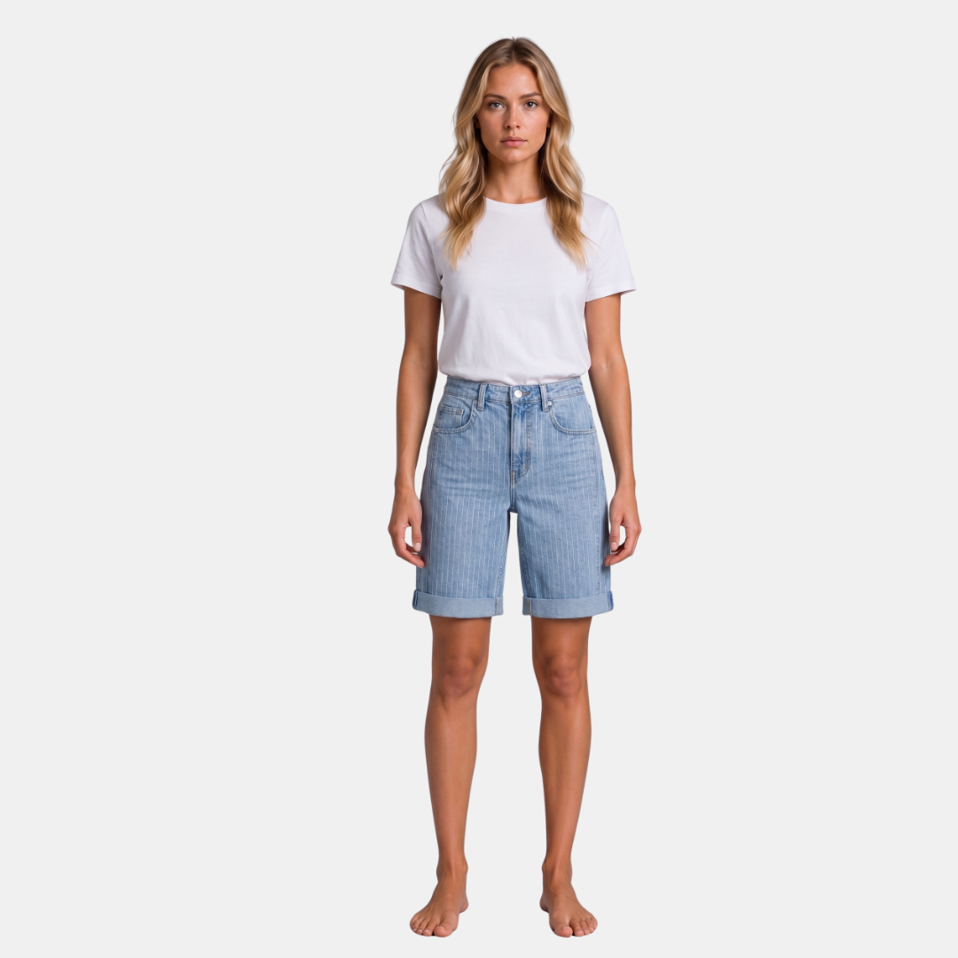 Orenvio | Women’s Pinstriped High-Waist Bermuda Shorts