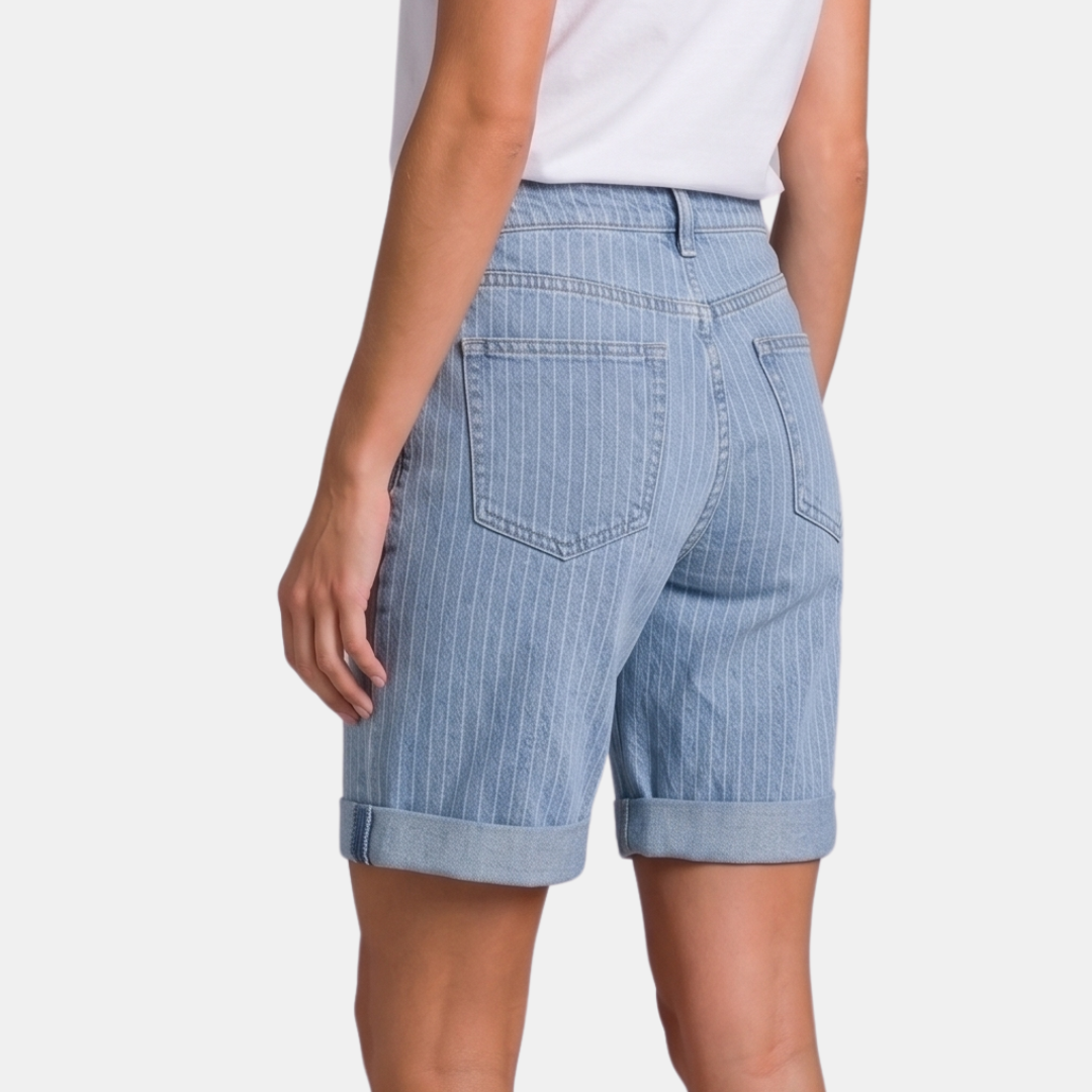 Orenvio | Women’s Pinstriped High-Waist Bermuda Shorts