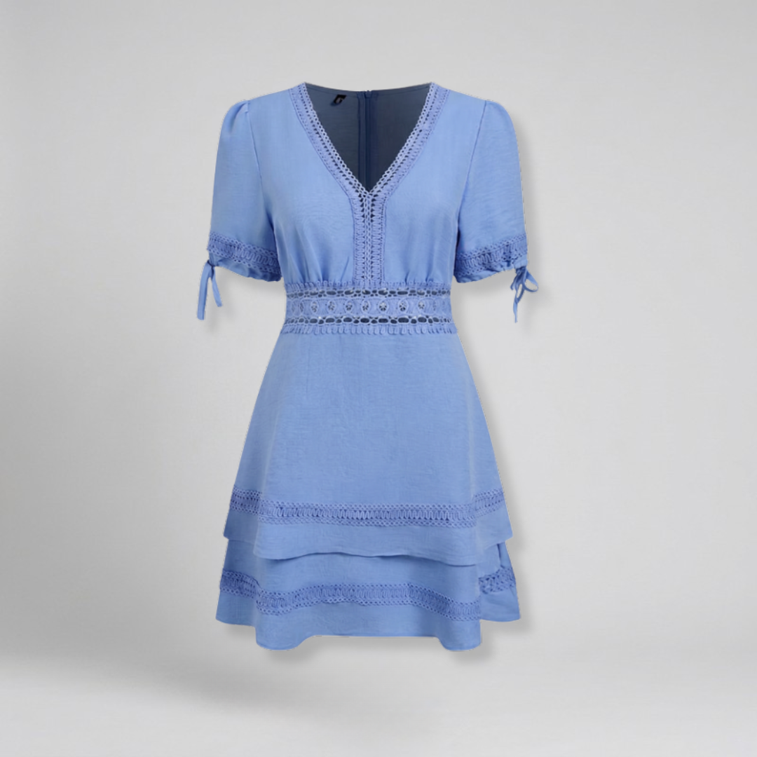 Orenvio | Women’s Lace Trim Puff Sleeve Mini Dress