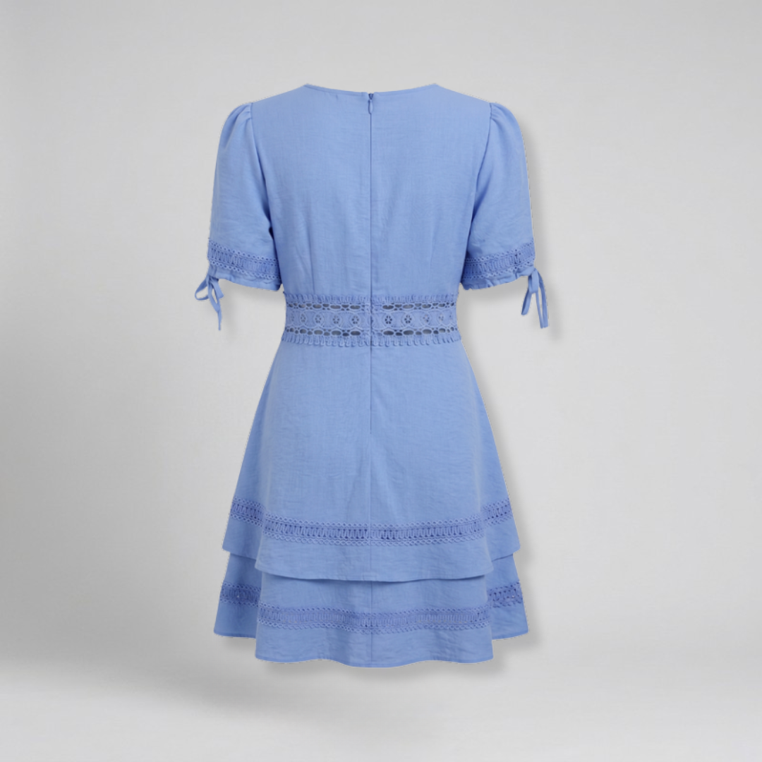 Orenvio | Women’s Lace Trim Puff Sleeve Mini Dress