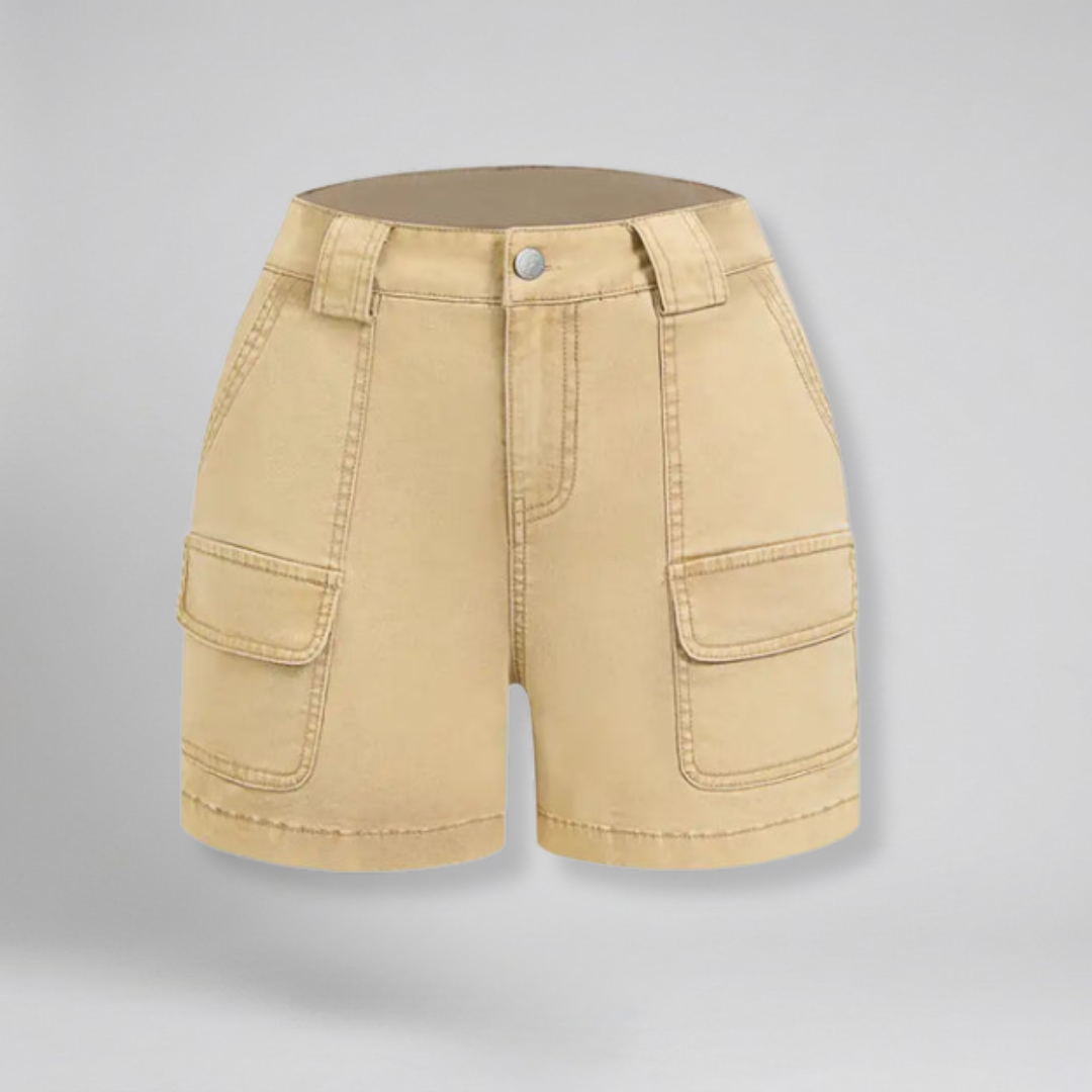 Orenvio | Women’s Solid Flap-Pocket Mid-Thigh Shorts
