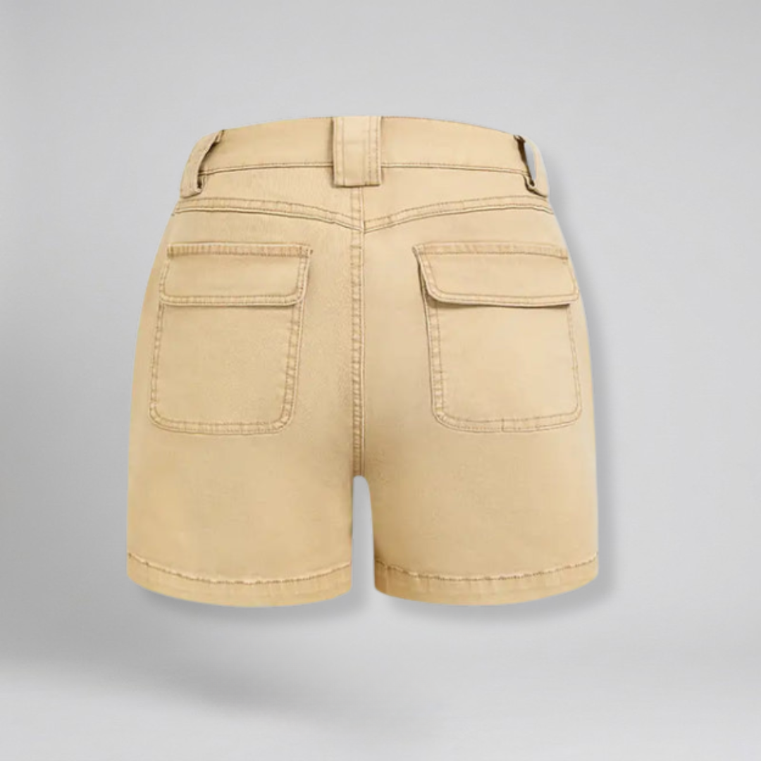 Orenvio | Women’s Solid Flap-Pocket Mid-Thigh Shorts