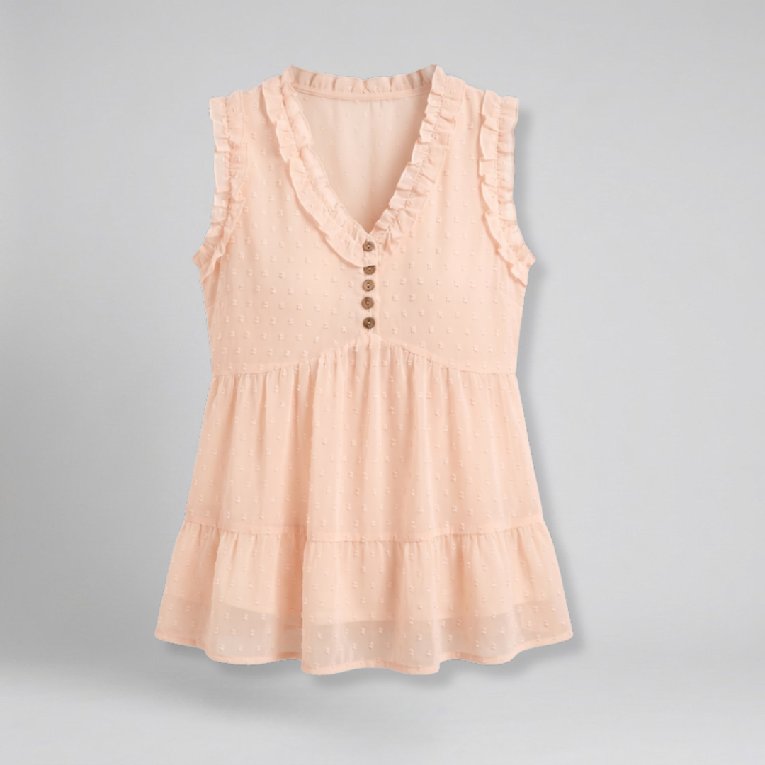 Orenvio | Women’s Swiss Dot Ruffle Tank Top