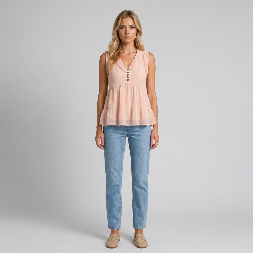 Orenvio | Women’s Swiss Dot Ruffle Tank Top