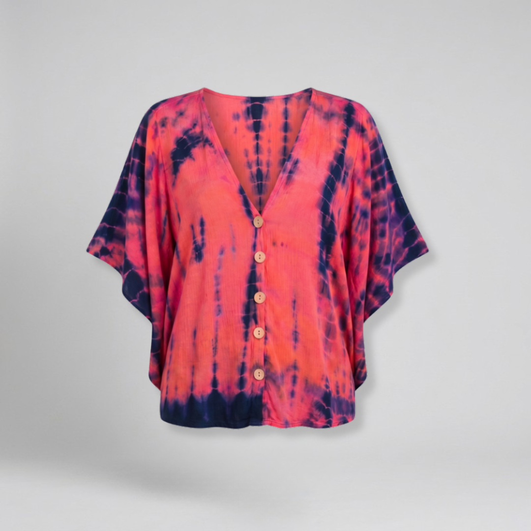 Orenvio | Women’s Tie-Dye Button-Front Batwing Blouse